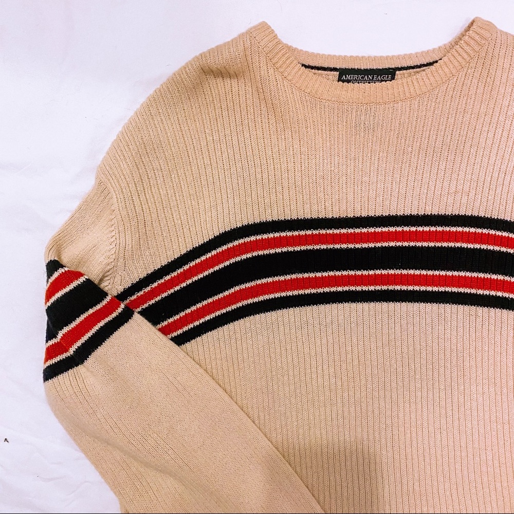 Vintage American Eagle Tan Striped Dad sweater